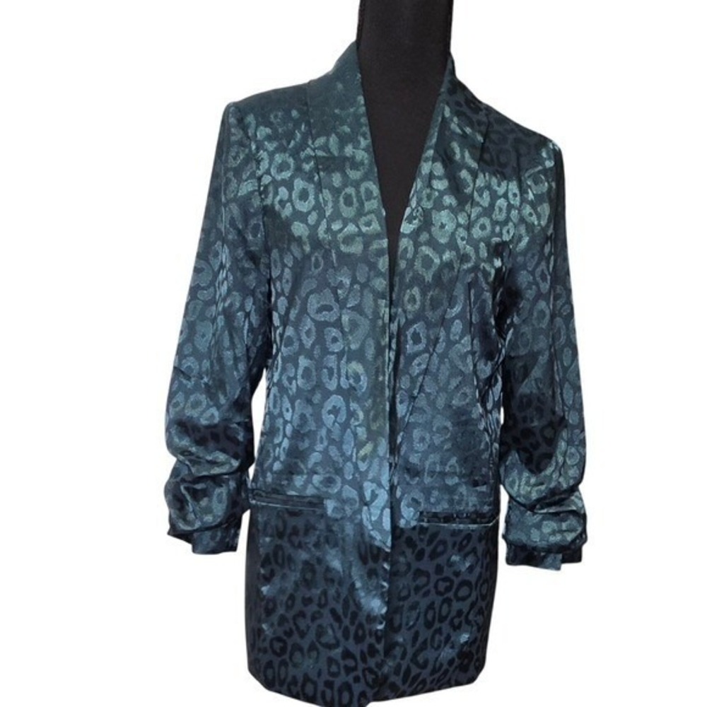 Entro Women's Teal Leopard Print‎ Blazer Jacket Size S